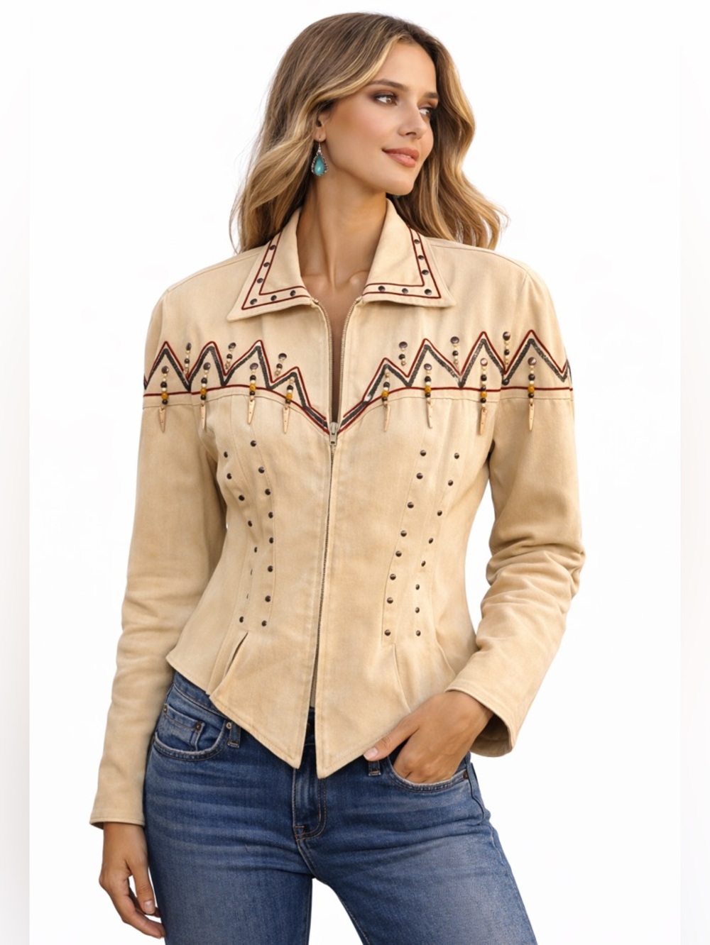 Vintage Cache Western Beaded Jacket Studded Cowgirl Rodeo USA - Picture 1 of 10